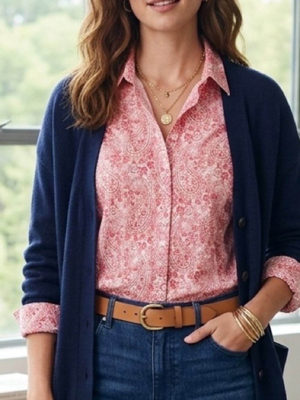 Lands' EndSupima Cotton Floral Paisley Button Up Shirt NEW!